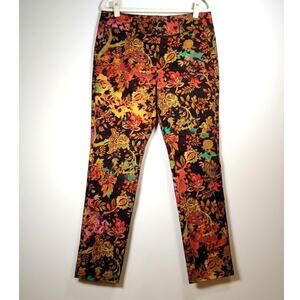 NWOT Soft Surroundings Floral Pull On Stretch Pants L Boho Resort Tapestry Print